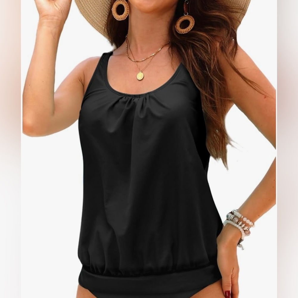 NWT YONIQUE Black Tankini Top